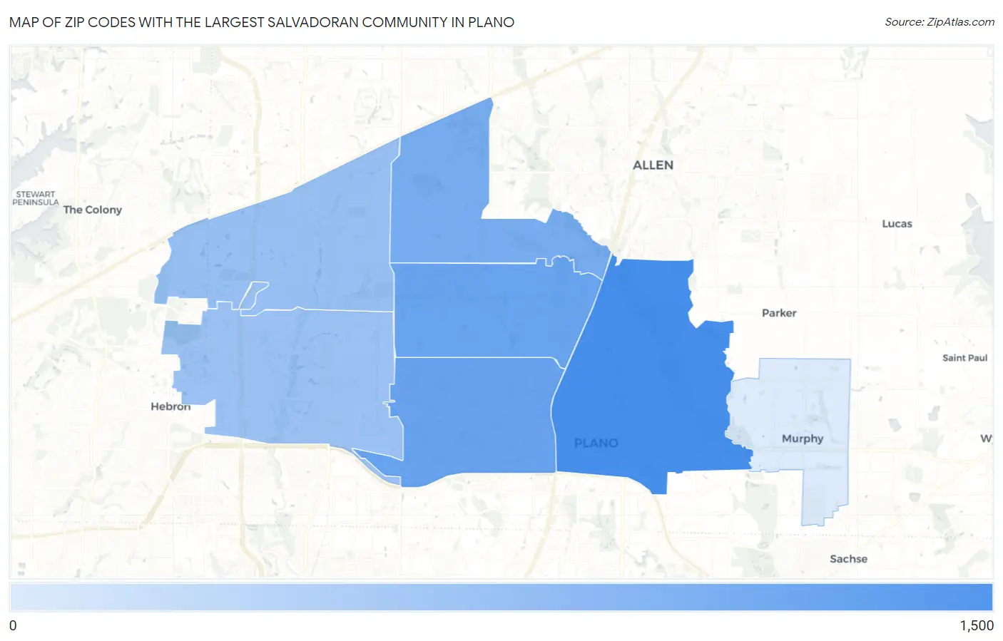 Zip Codes with the Largest Salvadoran Community in Plano Map