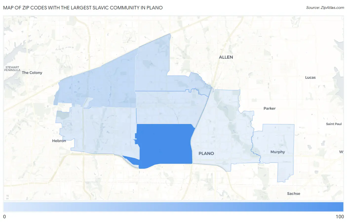 Zip Codes with the Largest Slavic Community in Plano Map