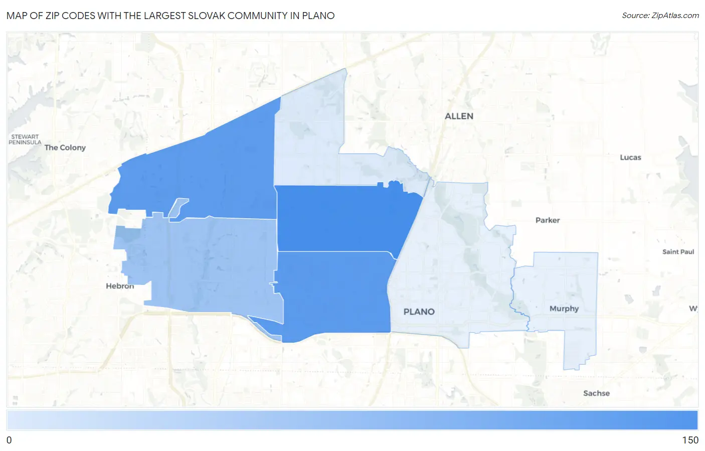 Zip Codes with the Largest Slovak Community in Plano Map