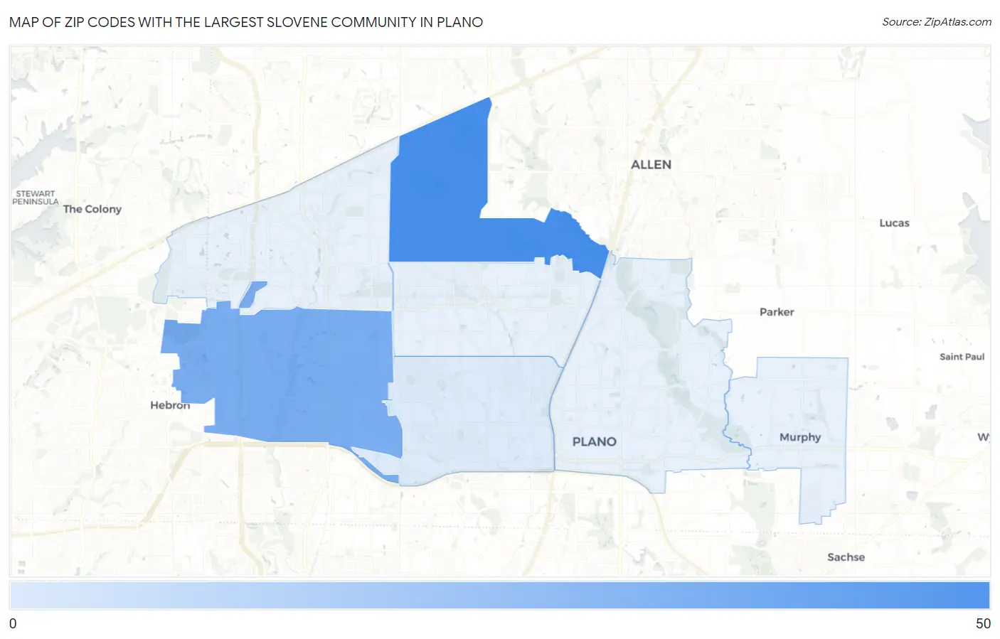 Zip Codes with the Largest Slovene Community in Plano Map