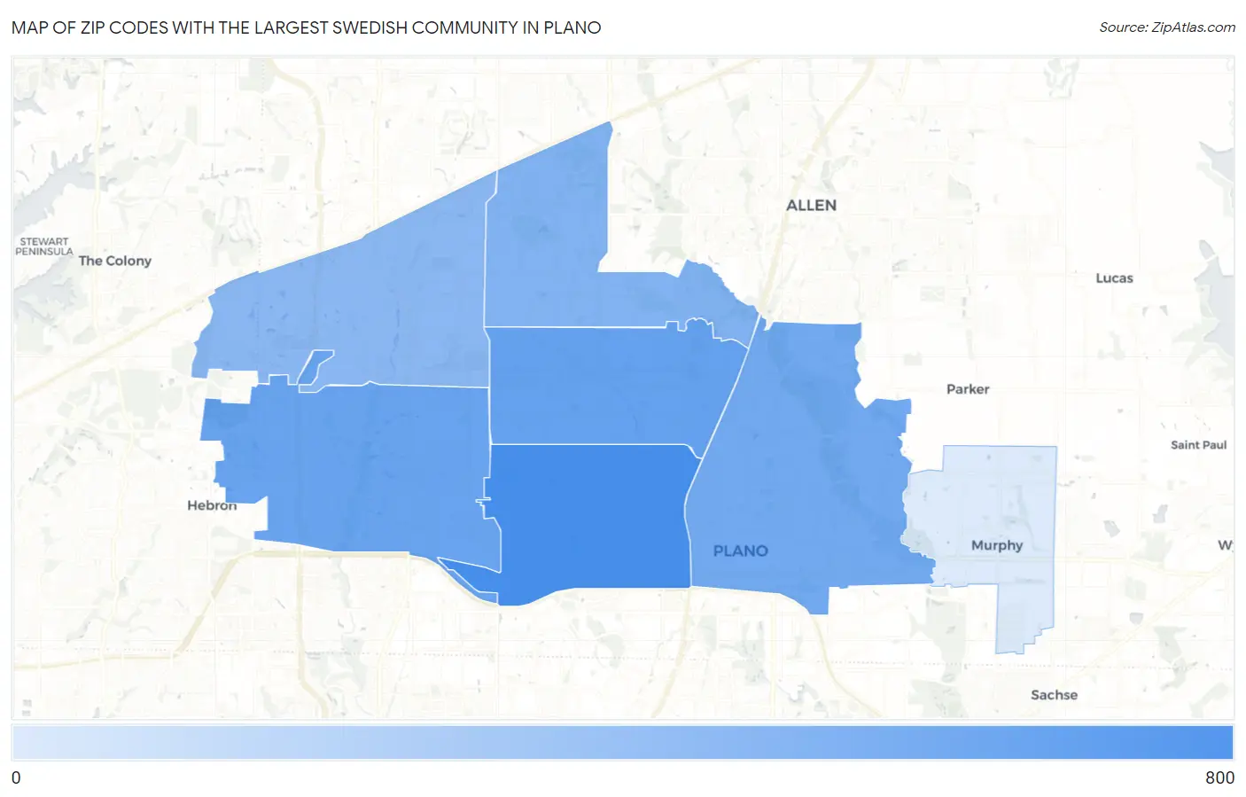 Zip Codes with the Largest Swedish Community in Plano Map
