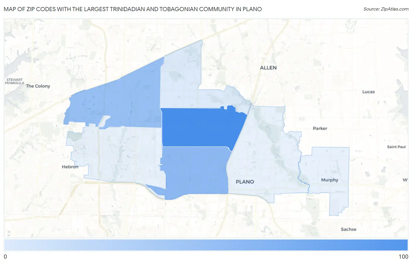 Zip Codes with the Largest Trinidadian and Tobagonian Community in Plano Map