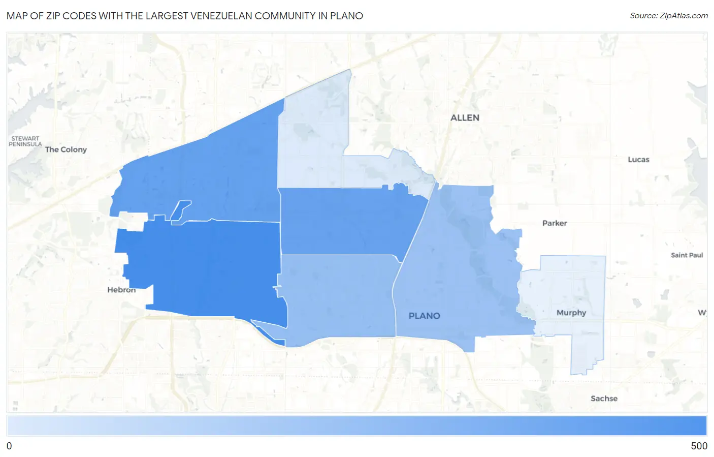 Zip Codes with the Largest Venezuelan Community in Plano Map
