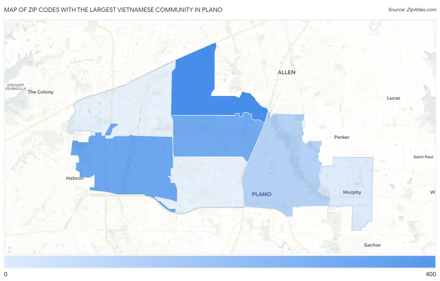 Zip Codes with the Largest Vietnamese Community in Plano Map