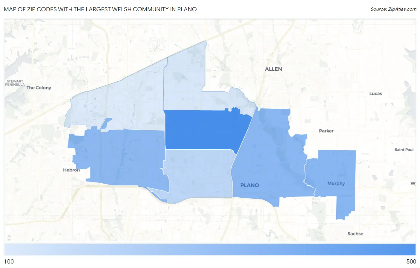 Zip Codes with the Largest Welsh Community in Plano Map