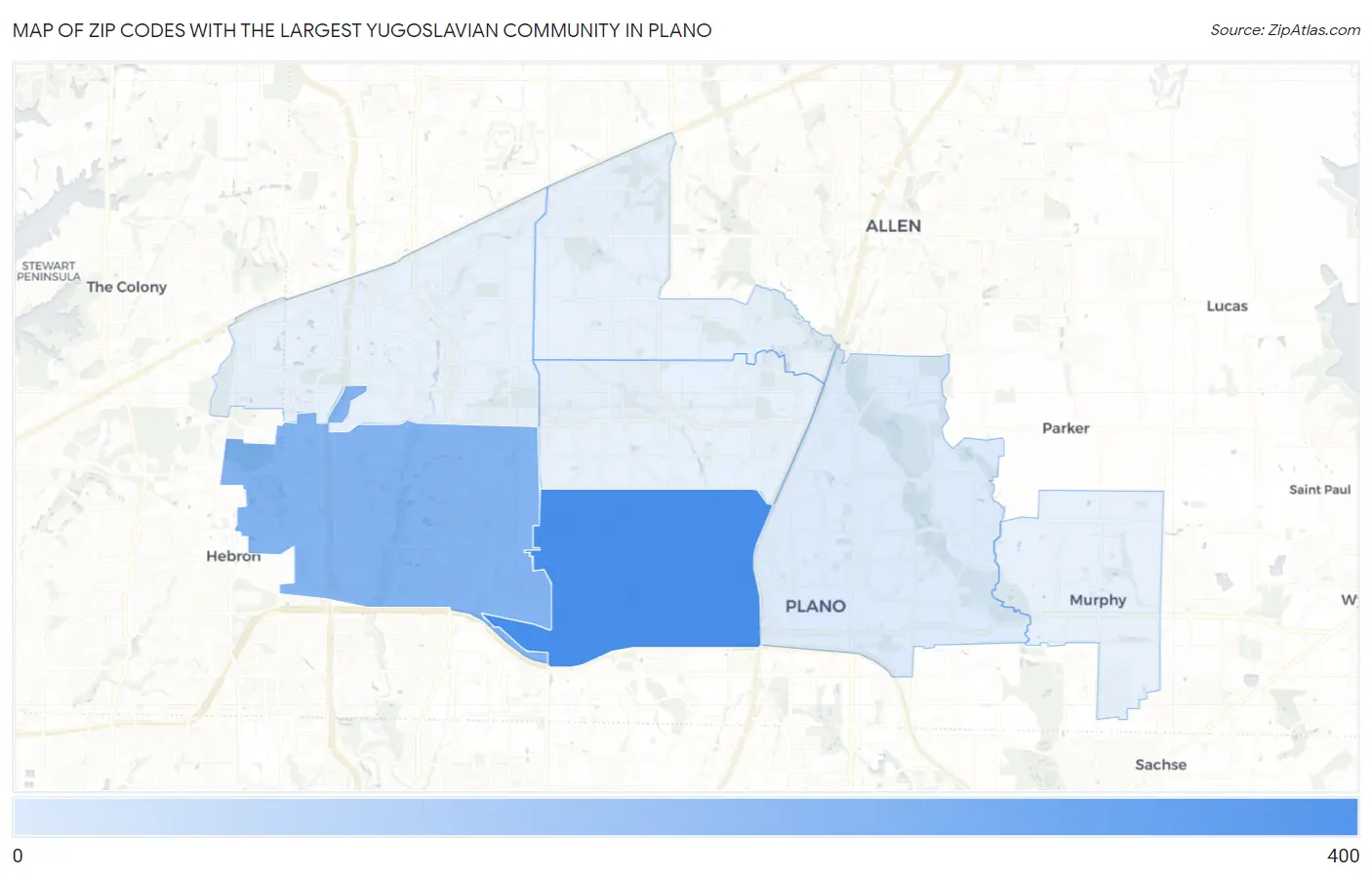 Zip Codes with the Largest Yugoslavian Community in Plano Map