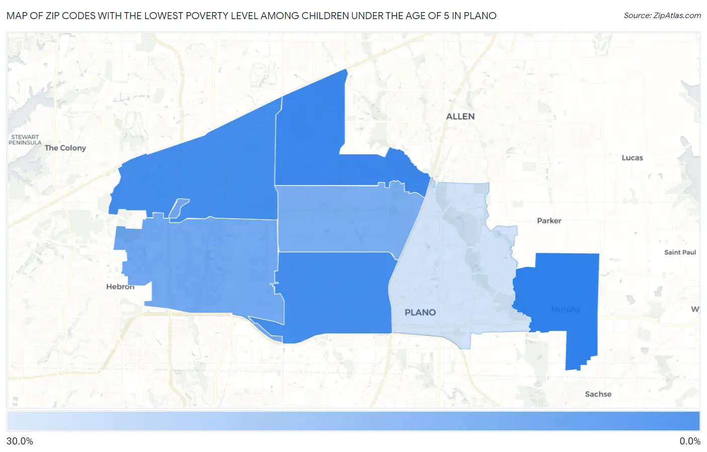 Zip Codes with the Lowest Poverty Level Among Children Under the Age of 5 in Plano Map