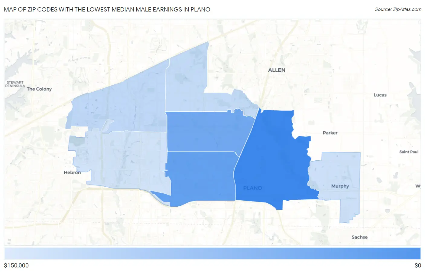 Zip Codes with the Lowest Median Male Earnings in Plano Map