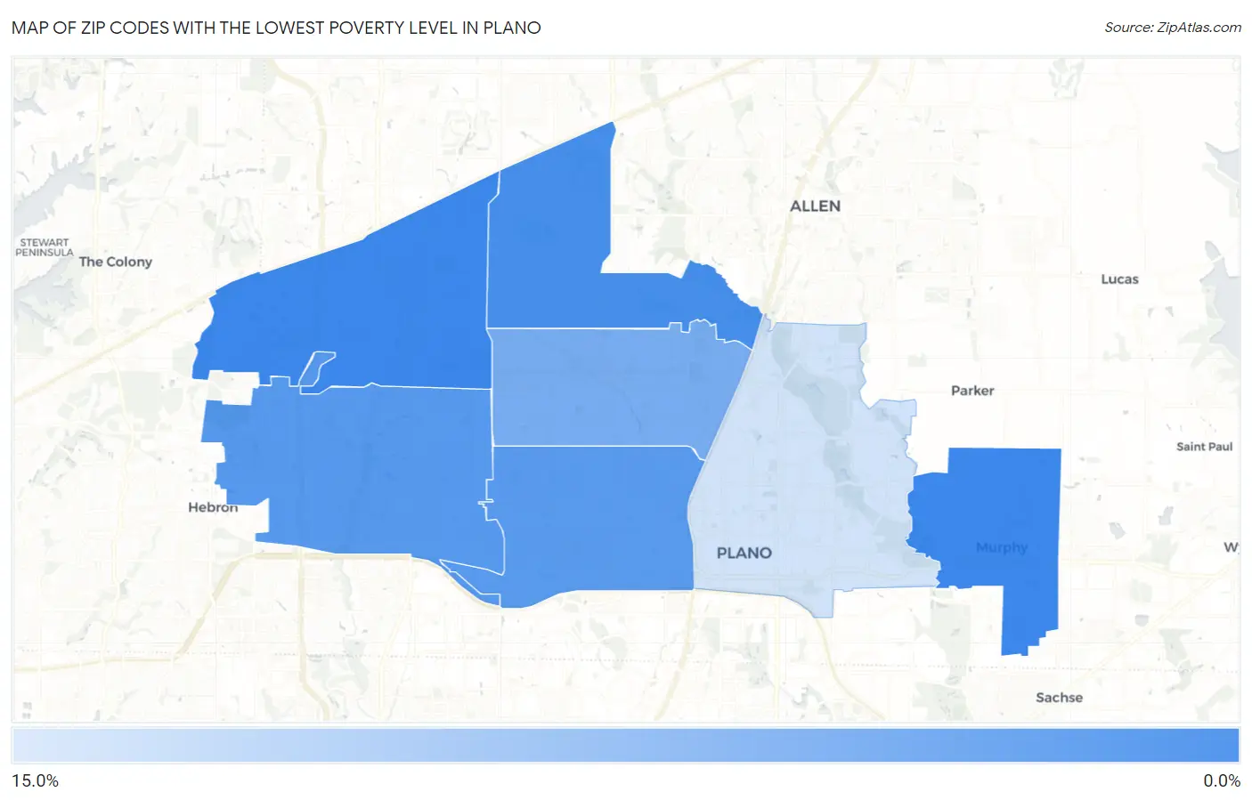 Zip Codes with the Lowest Poverty Level in Plano Map