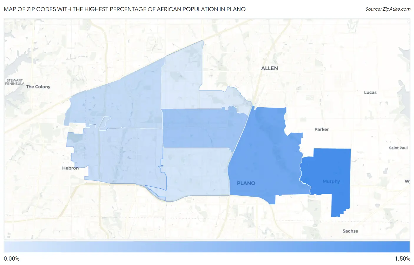 Zip Codes with the Highest Percentage of African Population in Plano Map