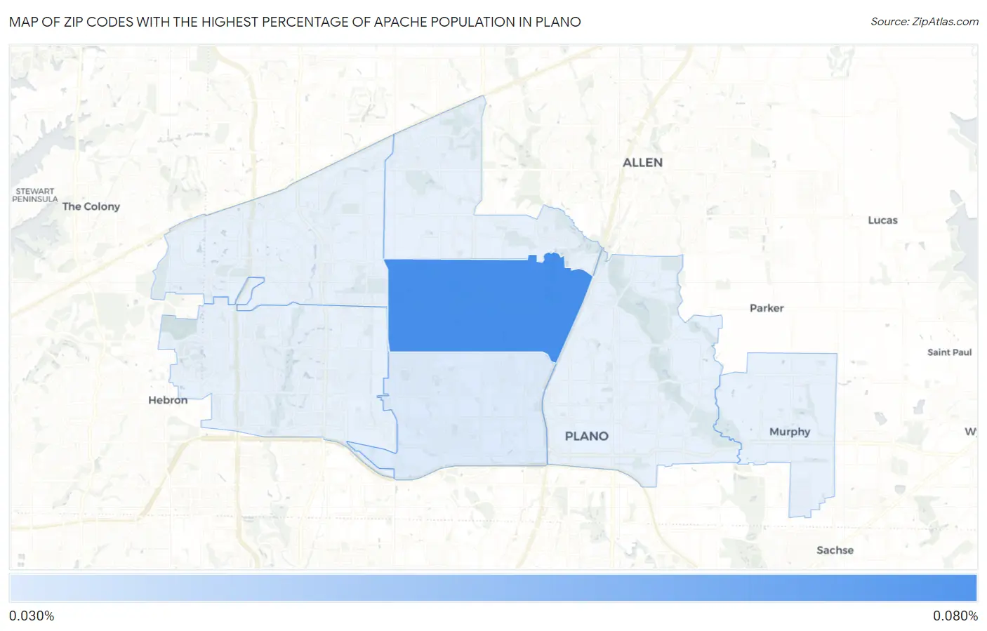 Zip Codes with the Highest Percentage of Apache Population in Plano Map