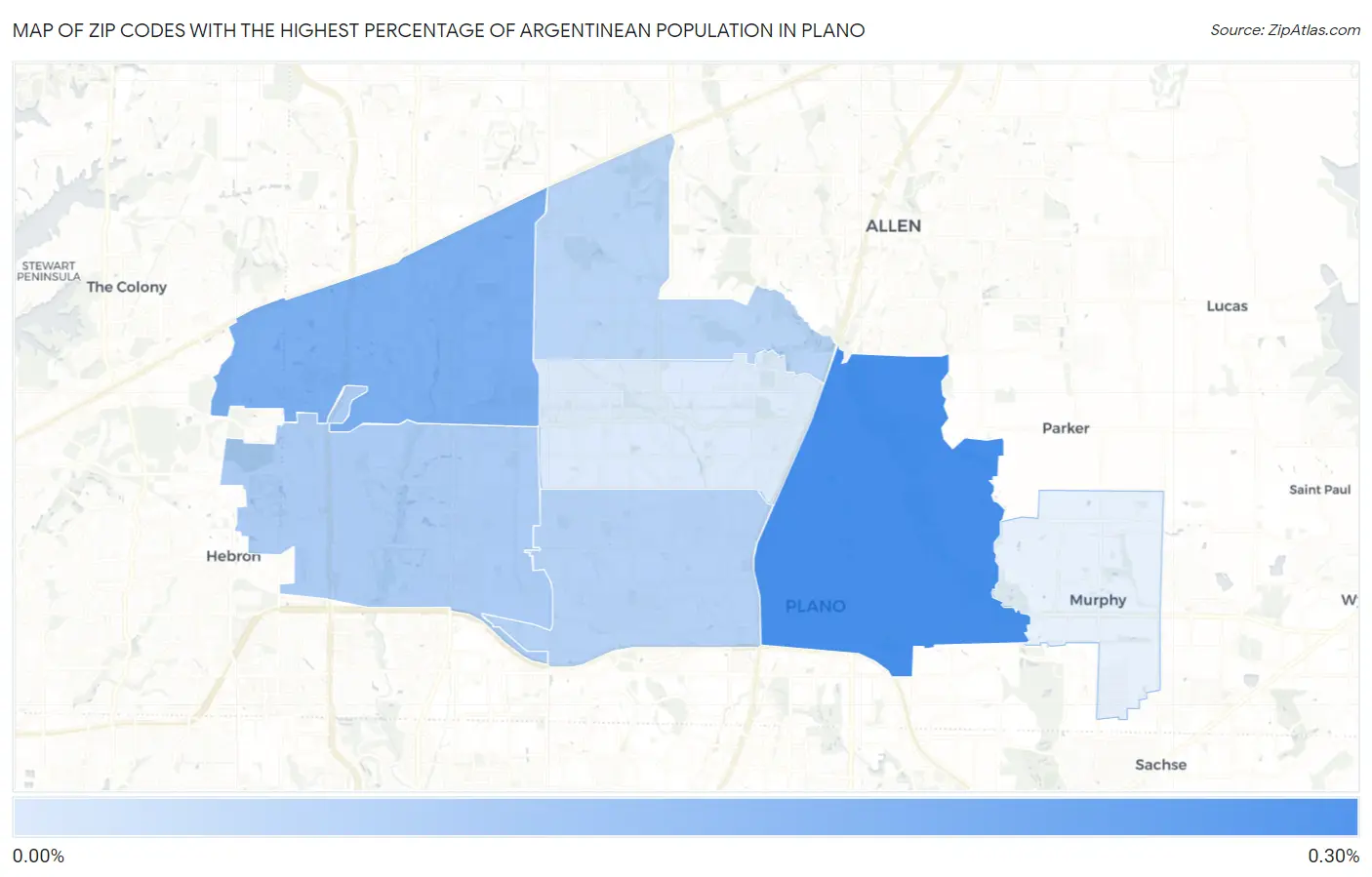 Zip Codes with the Highest Percentage of Argentinean Population in Plano Map