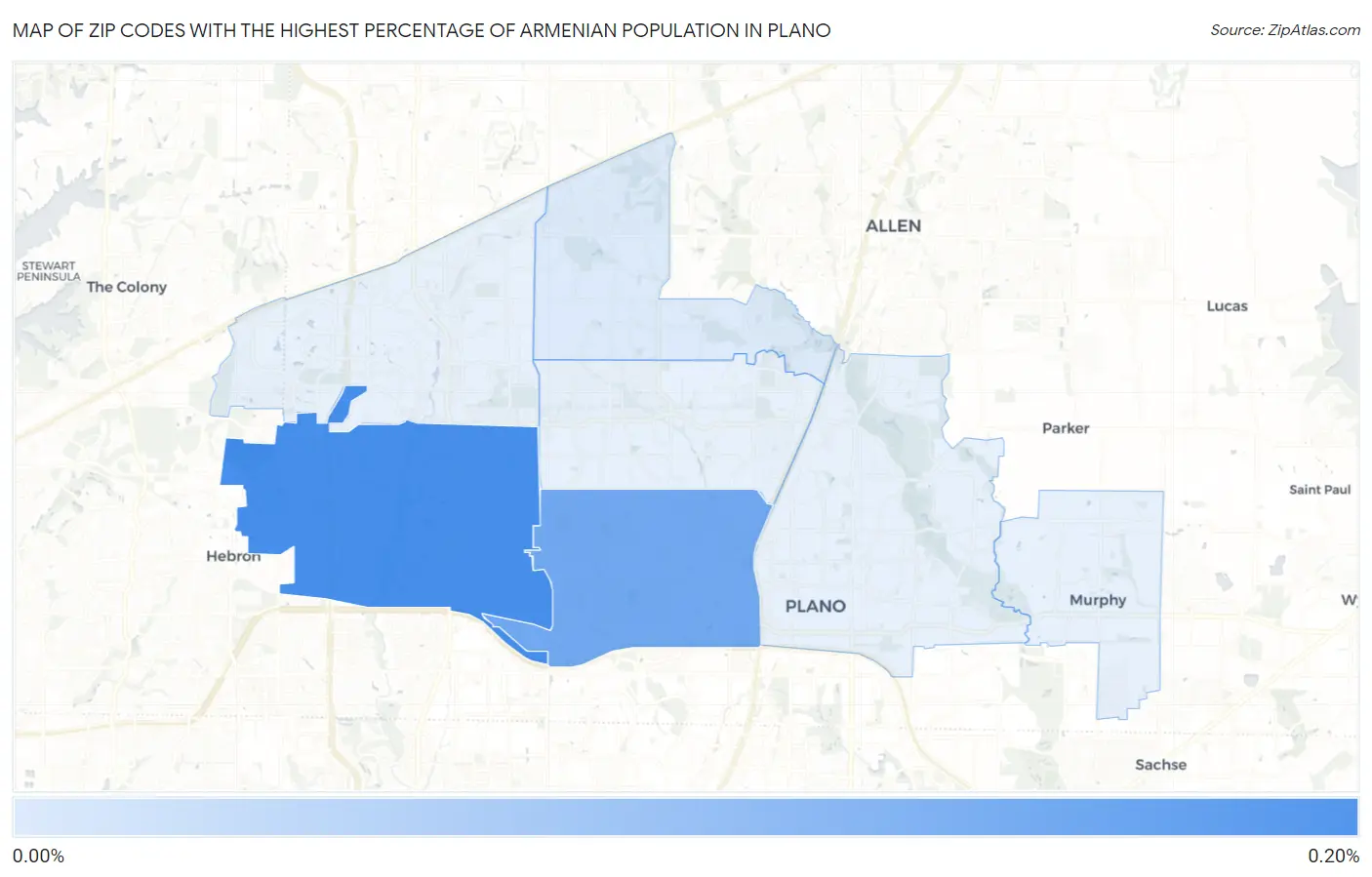 Zip Codes with the Highest Percentage of Armenian Population in Plano Map