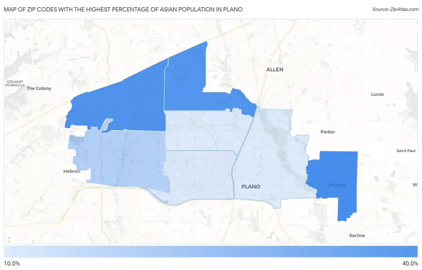 Zip Codes with the Highest Percentage of Asian Population in Plano Map