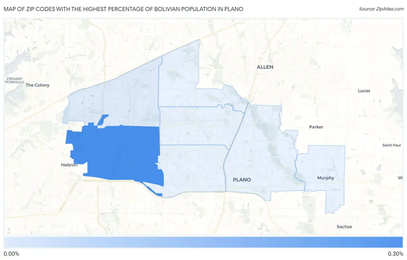 Zip Codes with the Highest Percentage of Bolivian Population in Plano Map