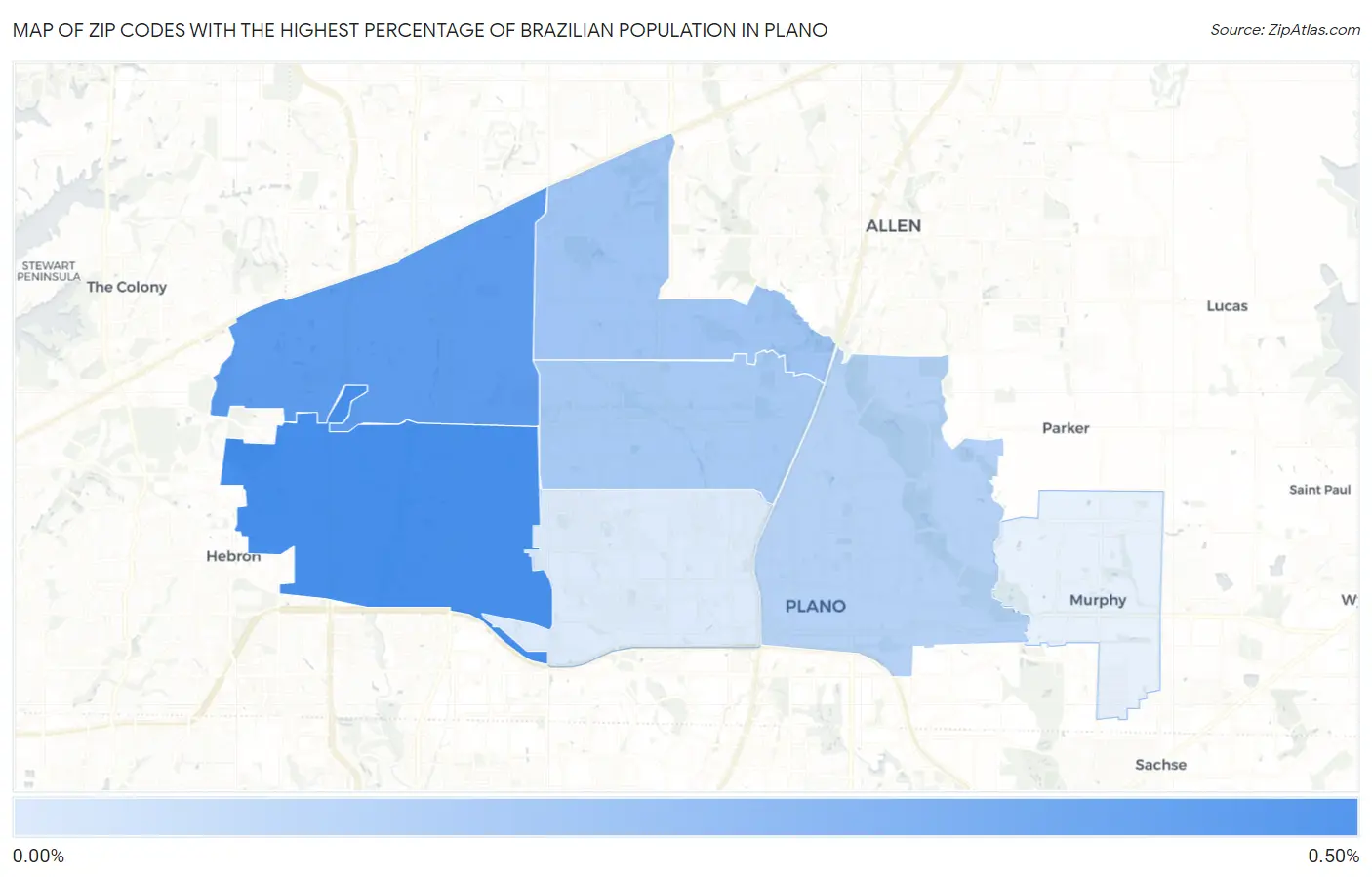 Zip Codes with the Highest Percentage of Brazilian Population in Plano Map