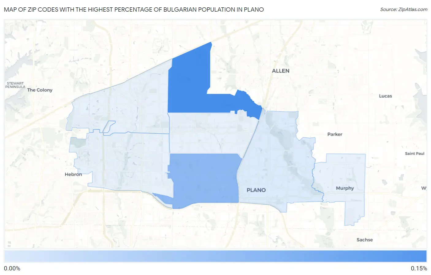 Zip Codes with the Highest Percentage of Bulgarian Population in Plano Map