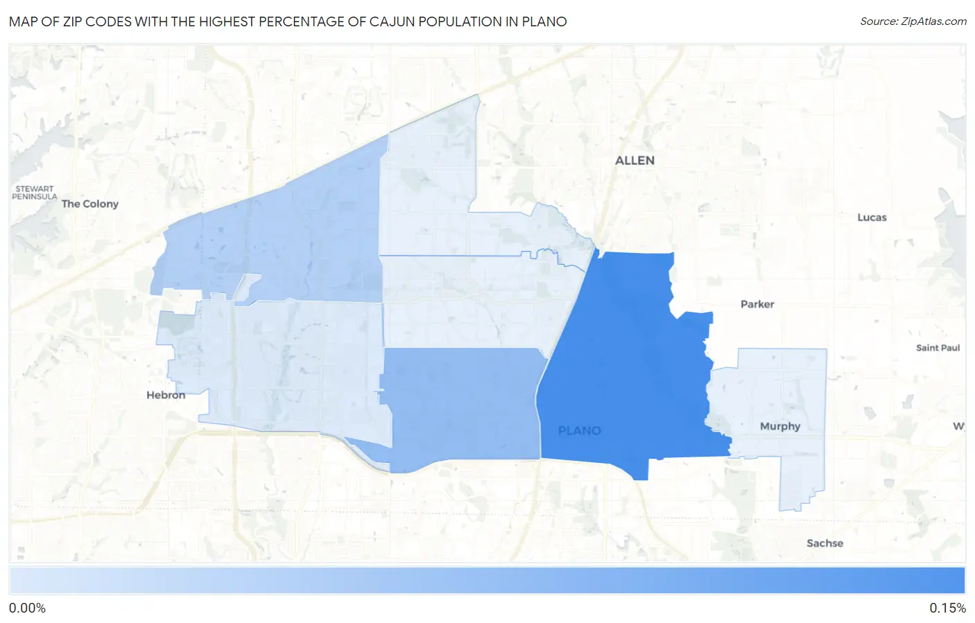 Zip Codes with the Highest Percentage of Cajun Population in Plano Map