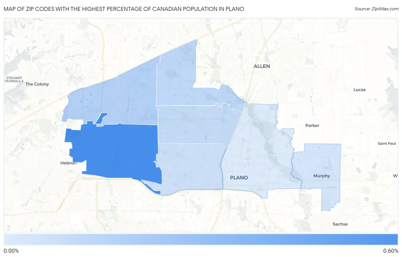Zip Codes with the Highest Percentage of Canadian Population in Plano Map