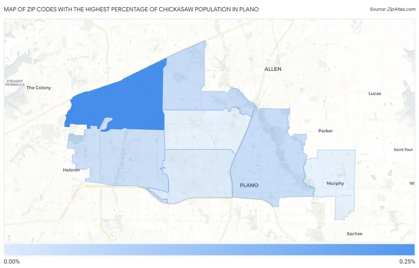 Zip Codes with the Highest Percentage of Chickasaw Population in Plano Map