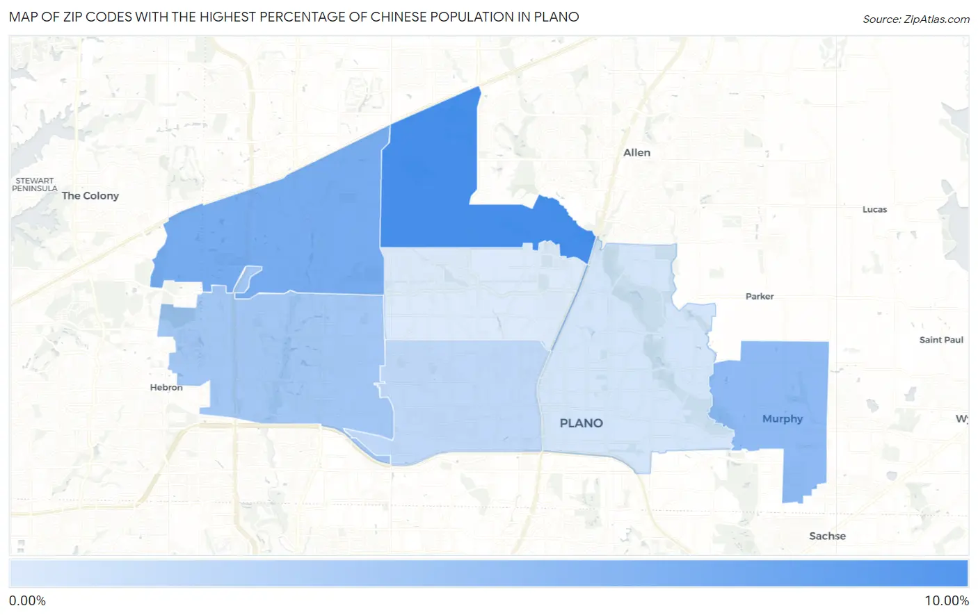 Zip Codes with the Highest Percentage of Chinese Population in Plano Map