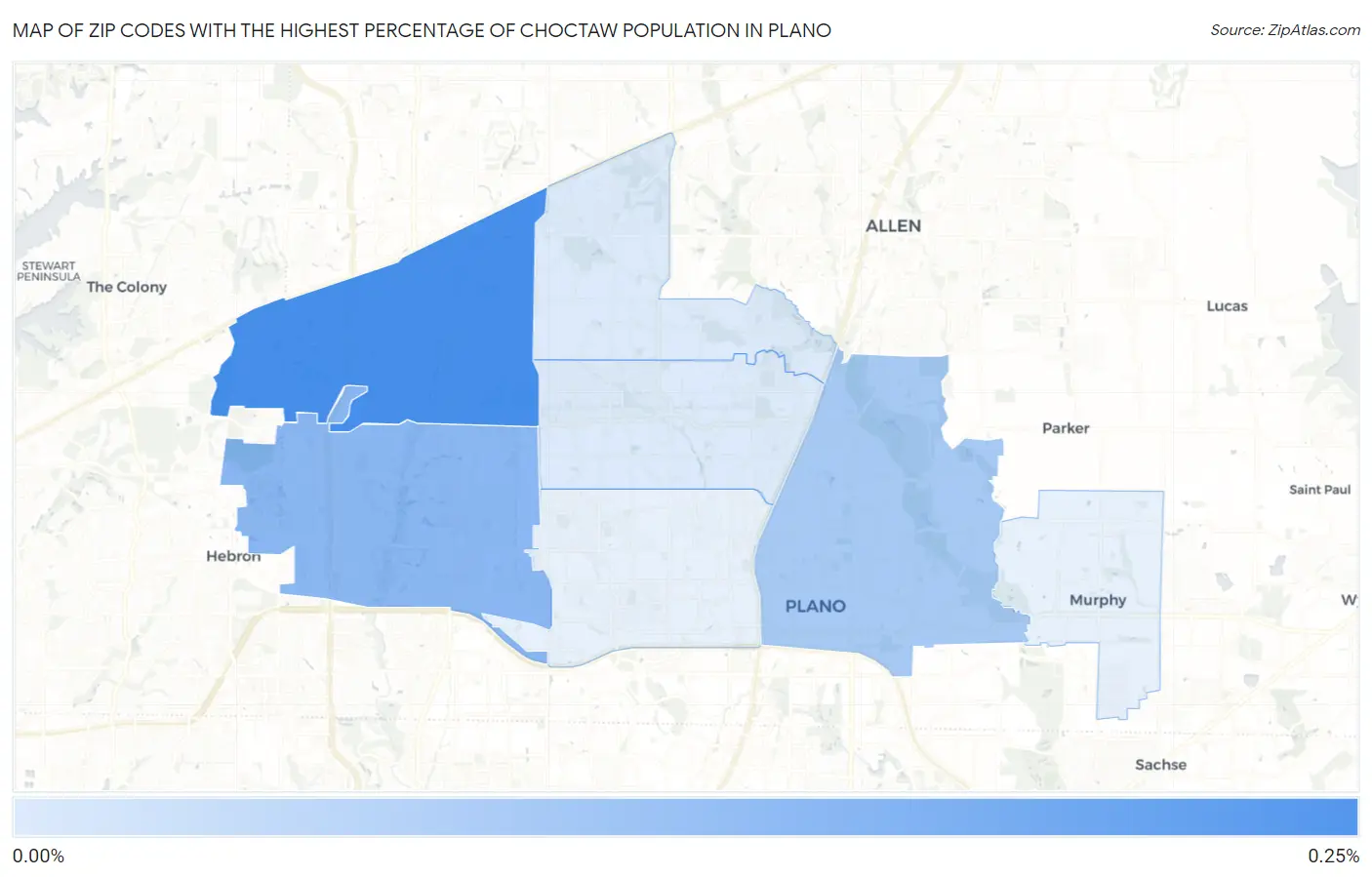 Zip Codes with the Highest Percentage of Choctaw Population in Plano Map