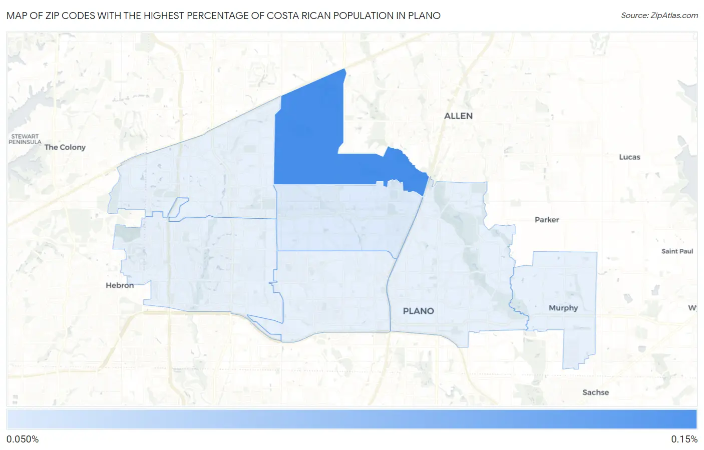 Zip Codes with the Highest Percentage of Costa Rican Population in Plano Map