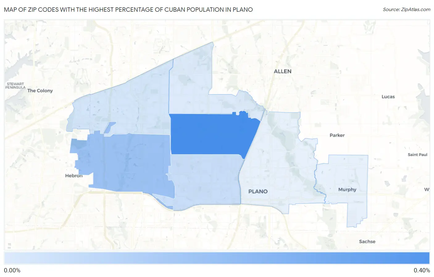 Zip Codes with the Highest Percentage of Cuban Population in Plano Map