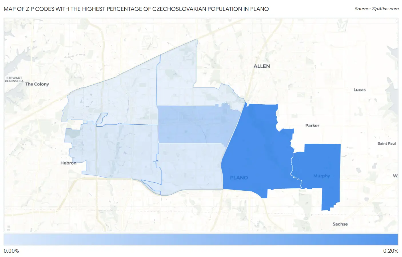 Zip Codes with the Highest Percentage of Czechoslovakian Population in Plano Map