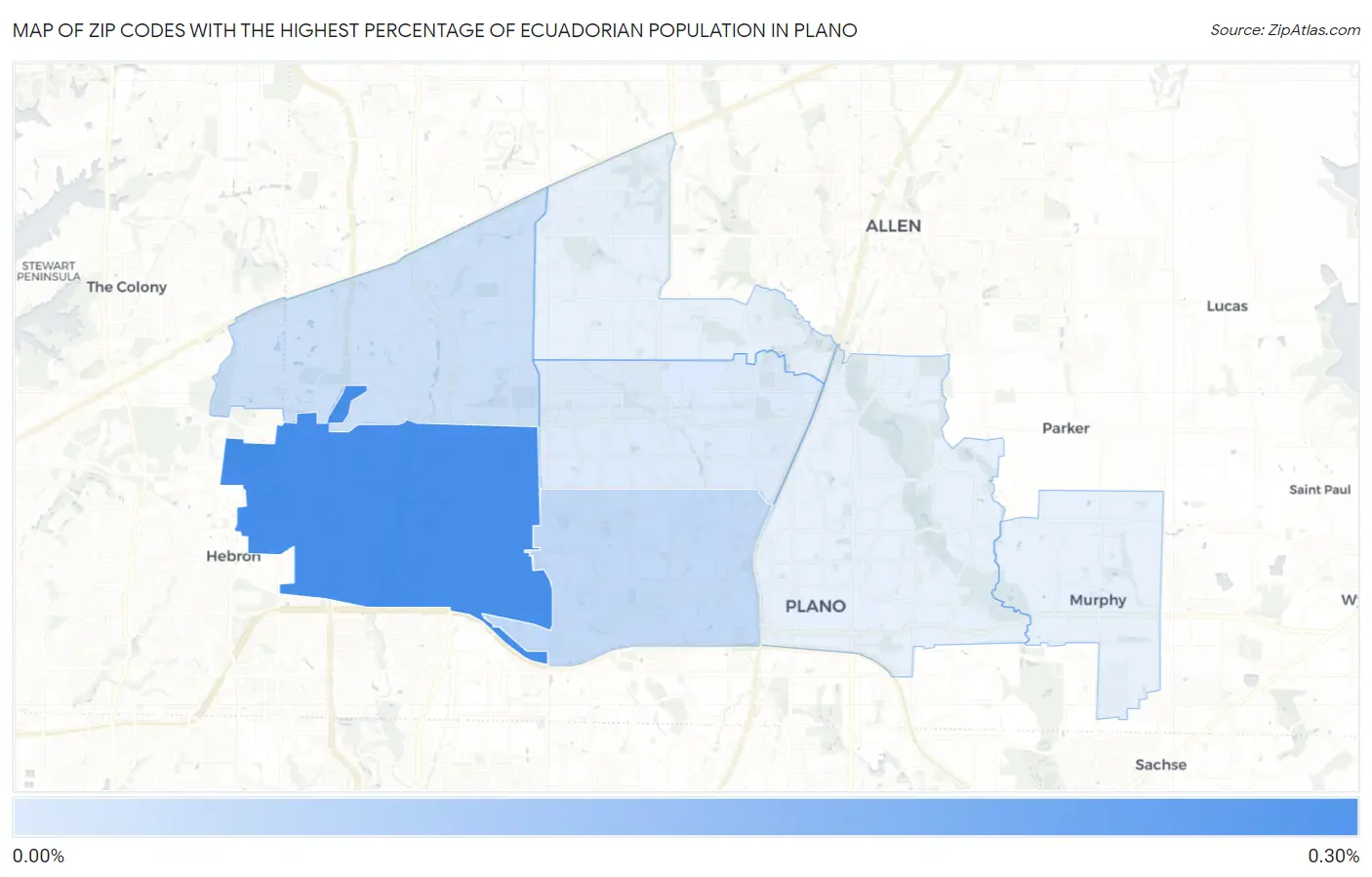 Zip Codes with the Highest Percentage of Ecuadorian Population in Plano Map