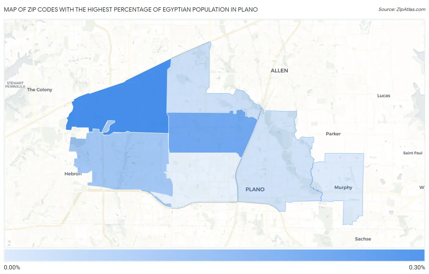 Zip Codes with the Highest Percentage of Egyptian Population in Plano Map