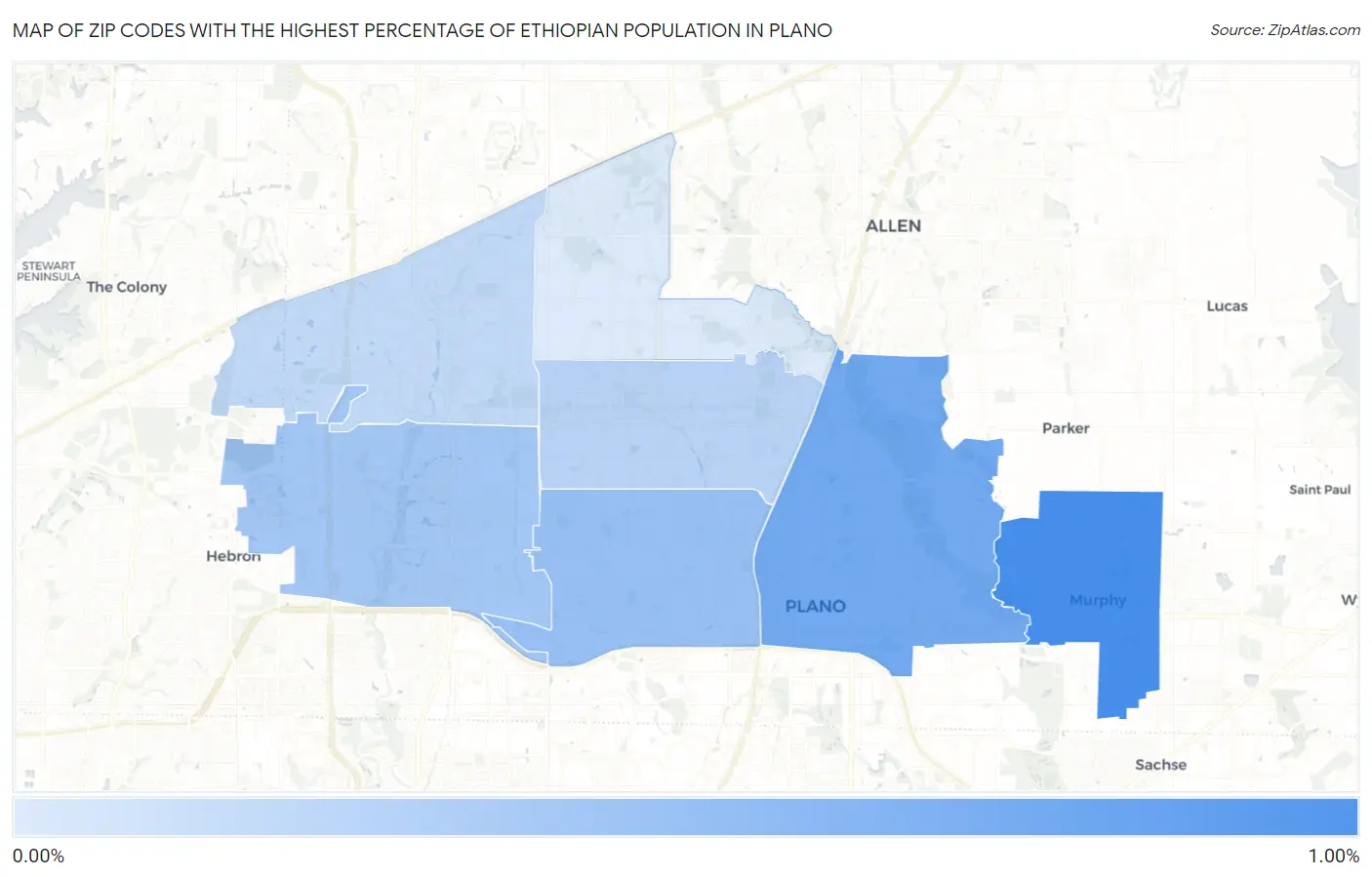 Zip Codes with the Highest Percentage of Ethiopian Population in Plano Map