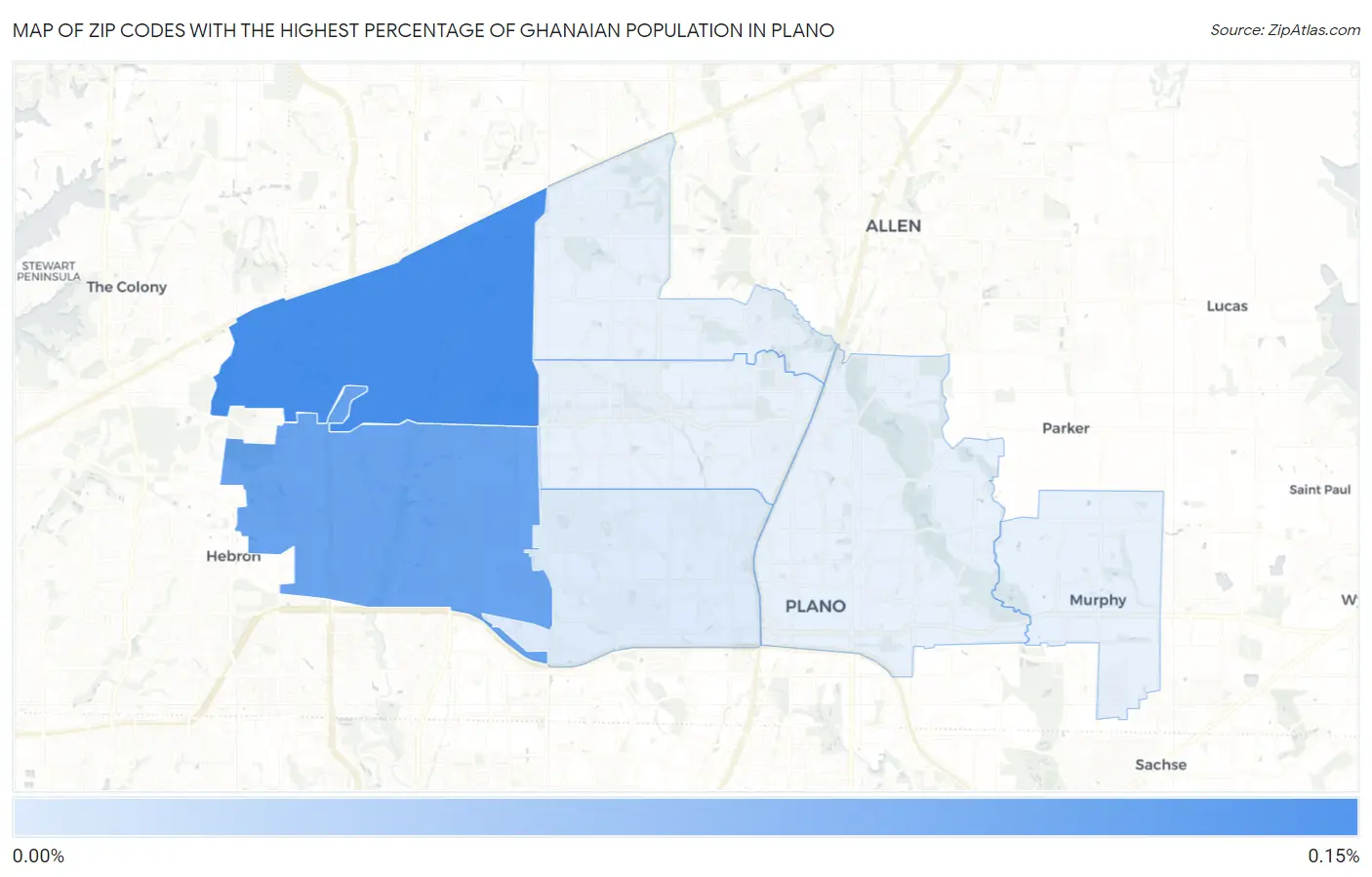 Zip Codes with the Highest Percentage of Ghanaian Population in Plano Map
