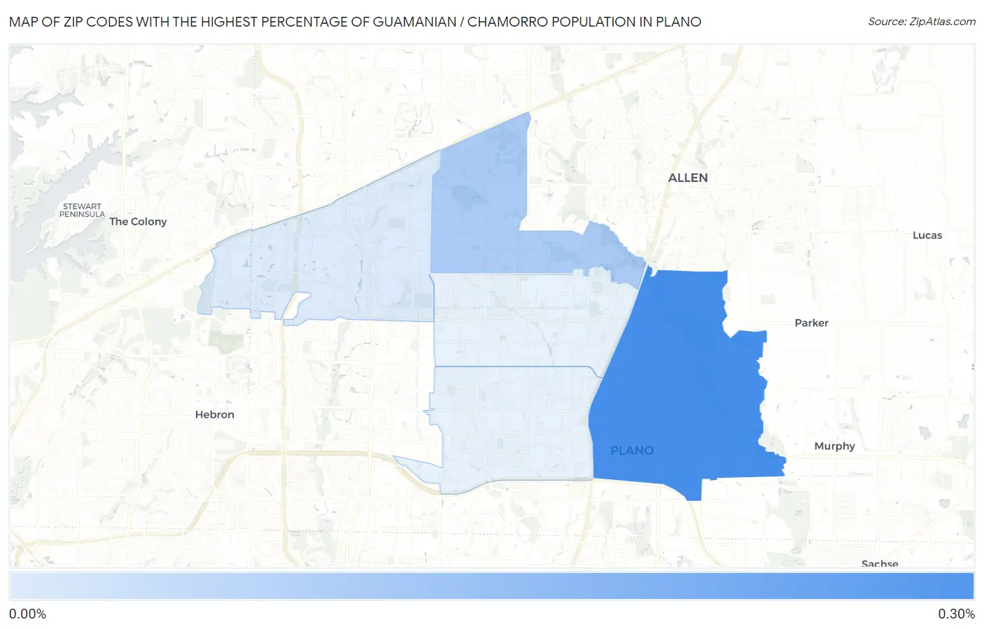 Zip Codes with the Highest Percentage of Guamanian / Chamorro Population in Plano Map