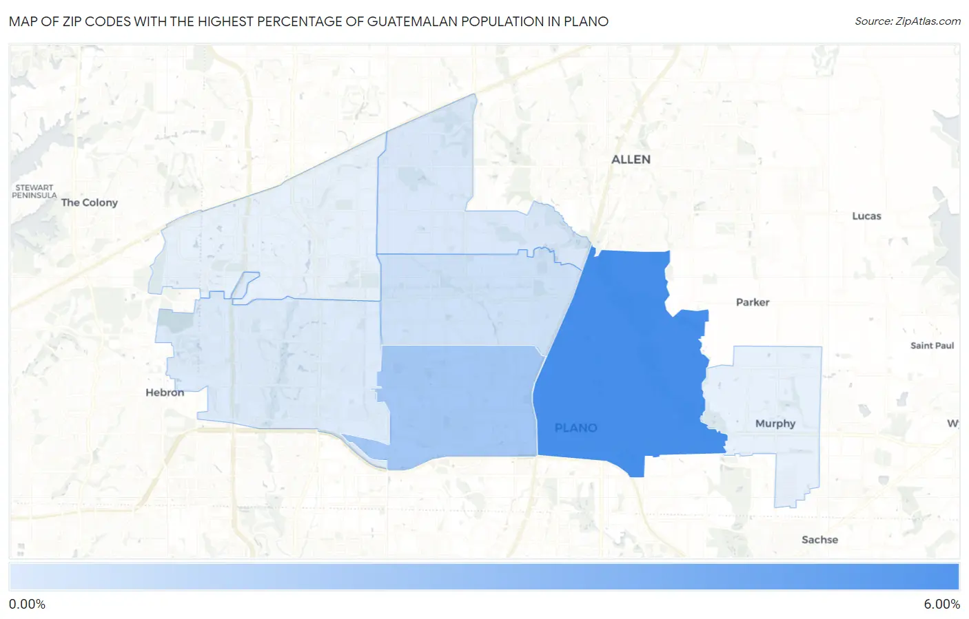 Zip Codes with the Highest Percentage of Guatemalan Population in Plano Map