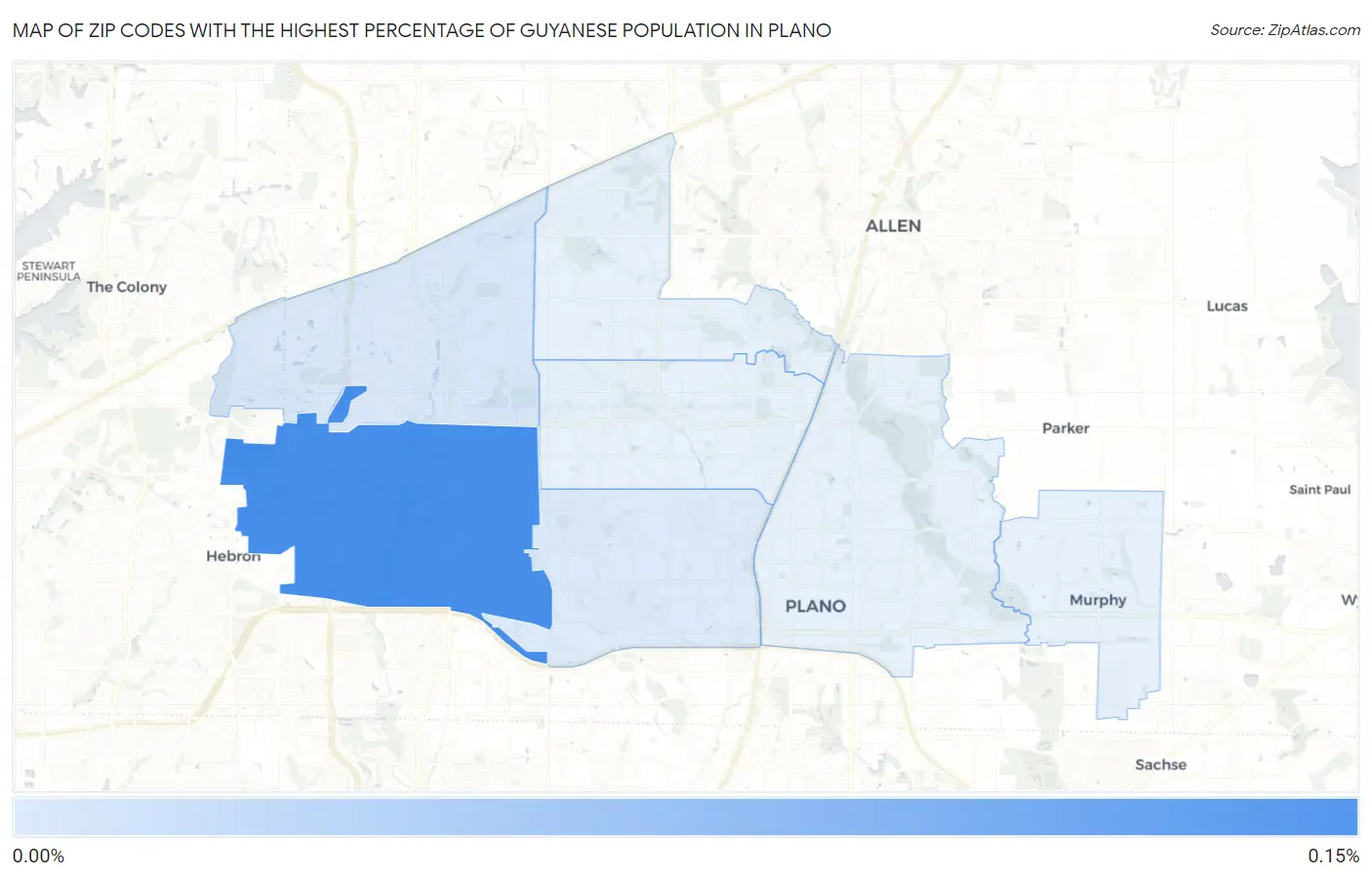 Zip Codes with the Highest Percentage of Guyanese Population in Plano Map