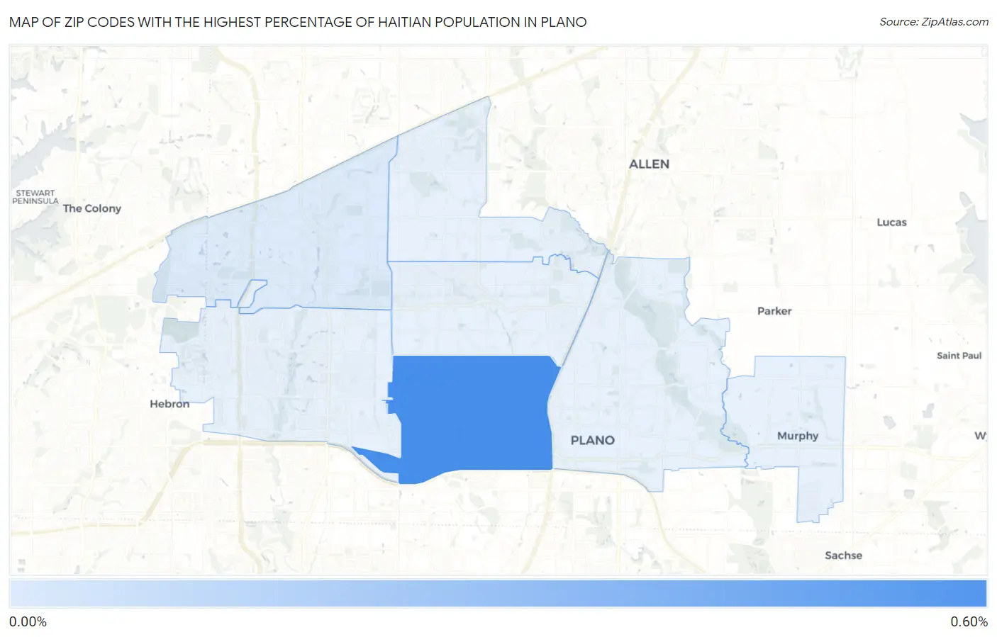 Zip Codes with the Highest Percentage of Haitian Population in Plano Map