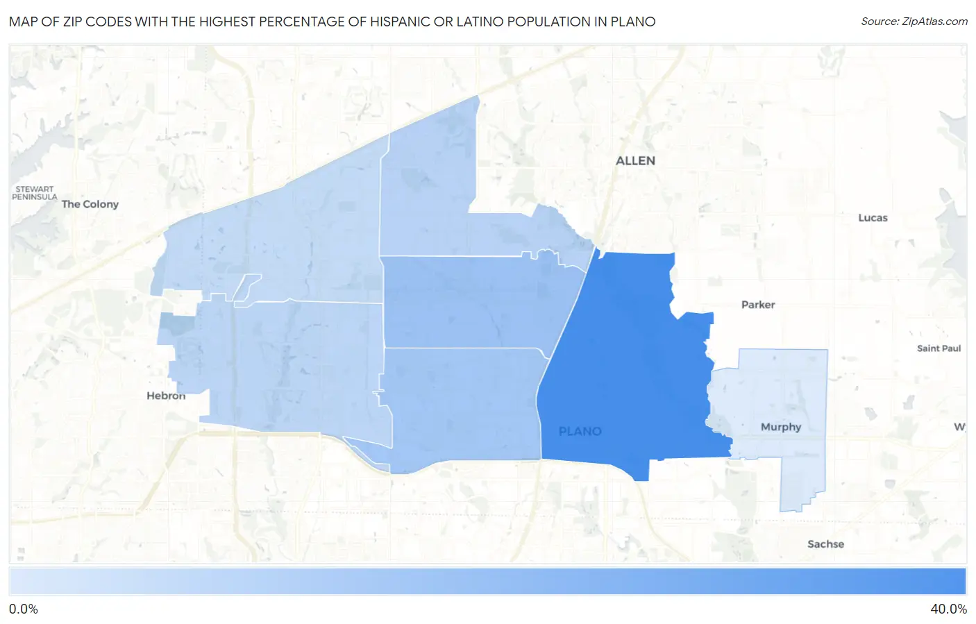 Zip Codes with the Highest Percentage of Hispanic or Latino Population in Plano Map