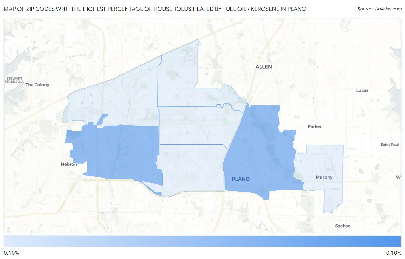 Zip Codes with the Highest Percentage of Households Heated by Fuel Oil / Kerosene in Plano Map