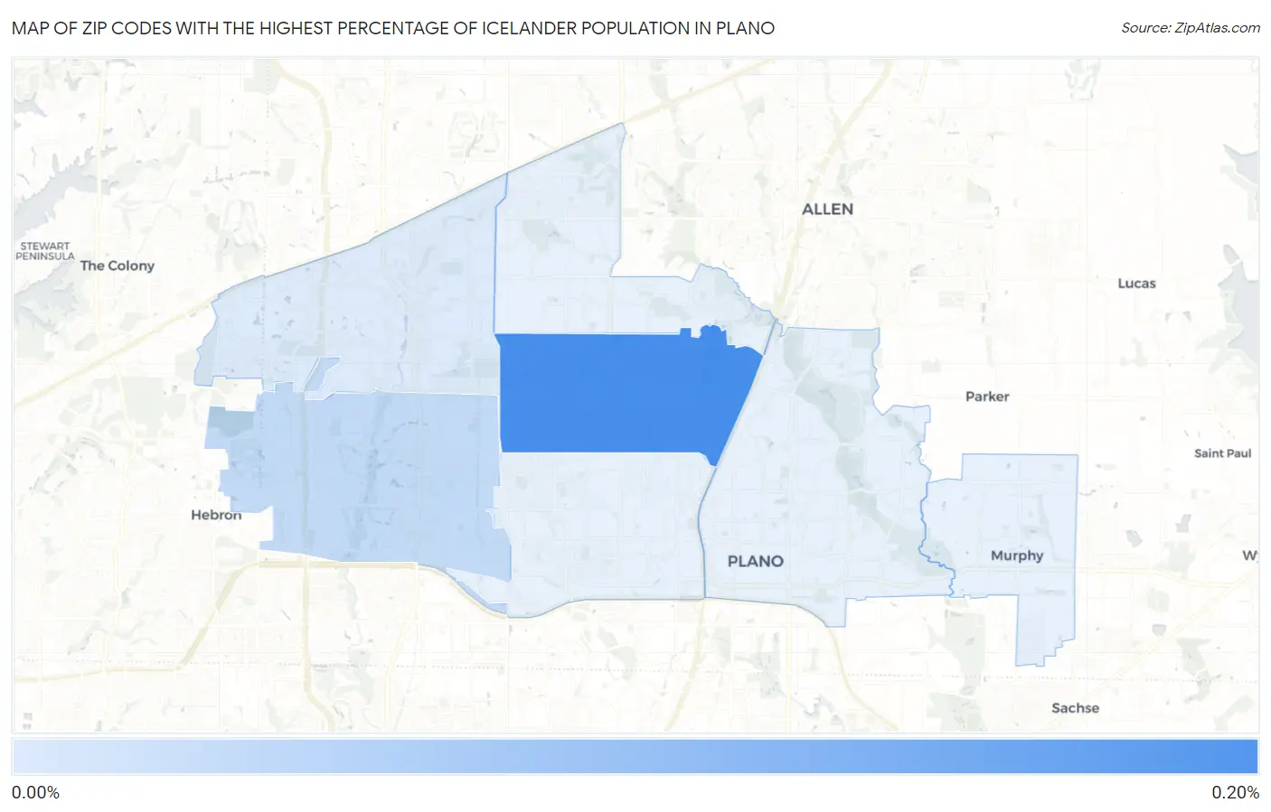 Zip Codes with the Highest Percentage of Icelander Population in Plano Map