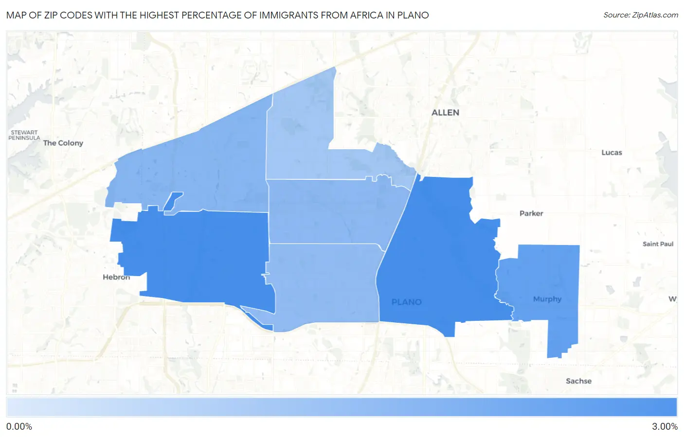Zip Codes with the Highest Percentage of Immigrants from Africa in Plano Map