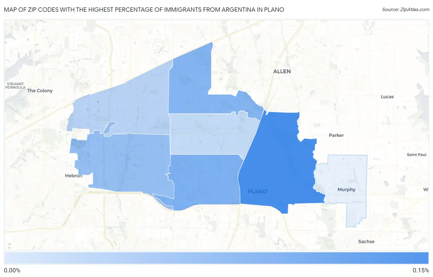 Zip Codes with the Highest Percentage of Immigrants from Argentina in Plano Map