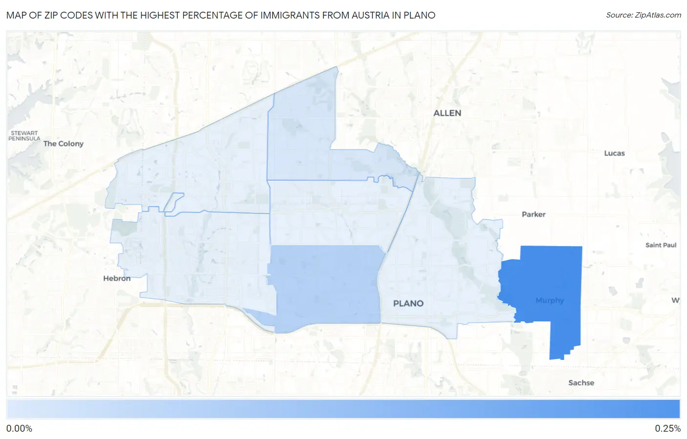 Zip Codes with the Highest Percentage of Immigrants from Austria in Plano Map