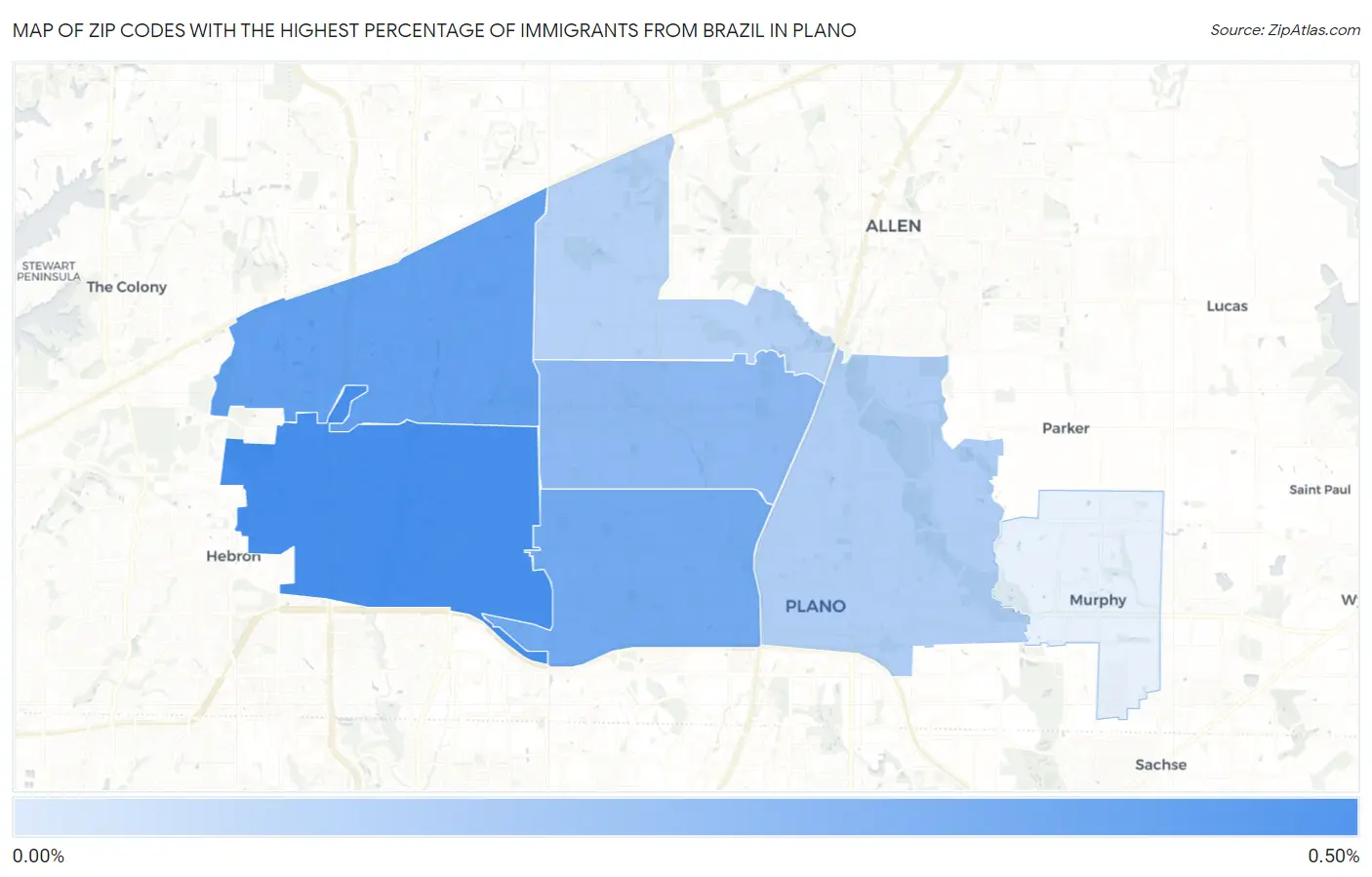 Zip Codes with the Highest Percentage of Immigrants from Brazil in Plano Map