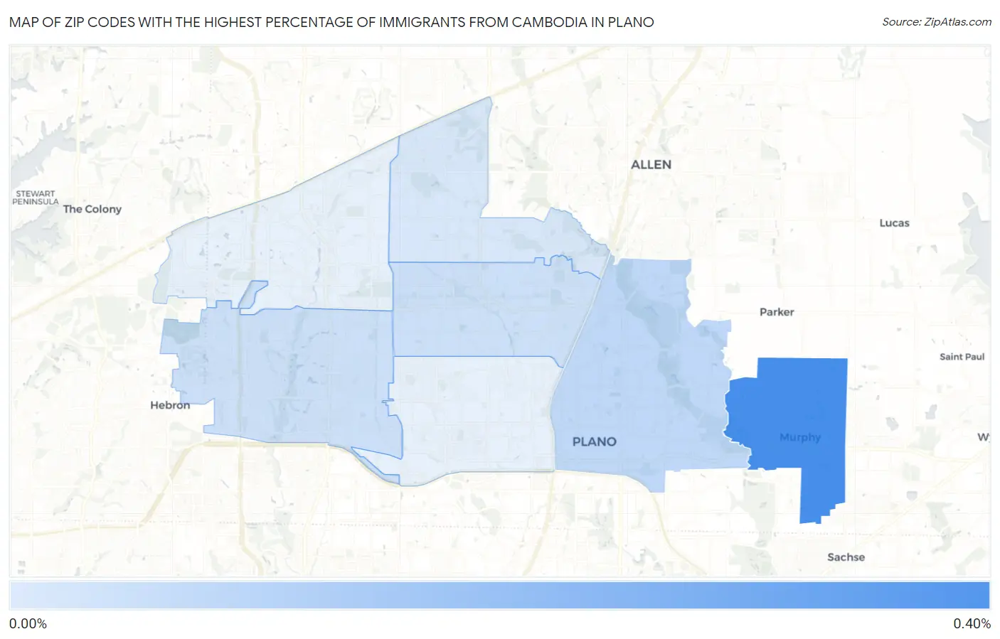 Zip Codes with the Highest Percentage of Immigrants from Cambodia in Plano Map