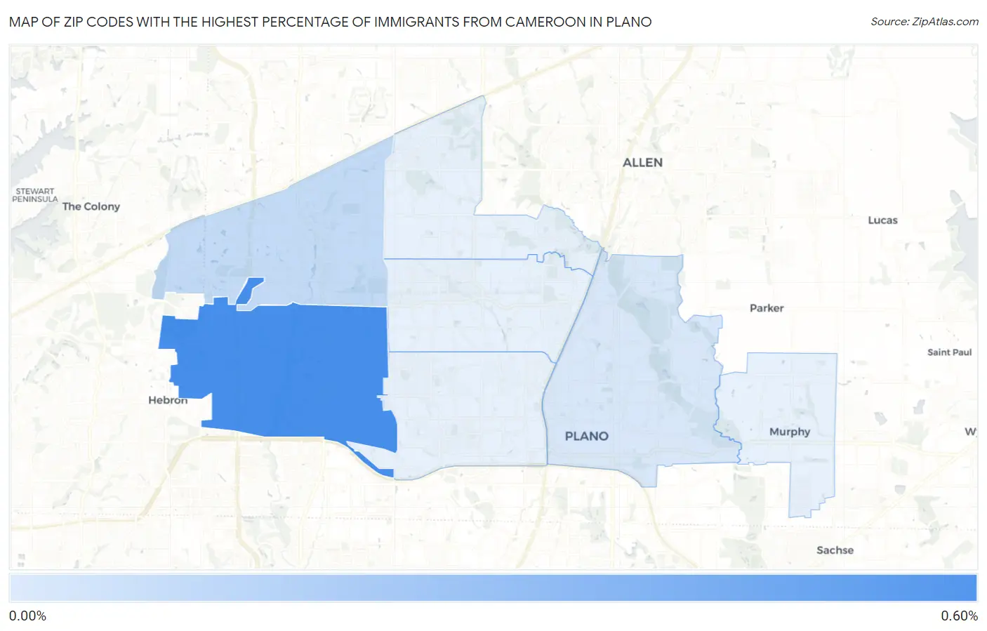 Zip Codes with the Highest Percentage of Immigrants from Cameroon in Plano Map