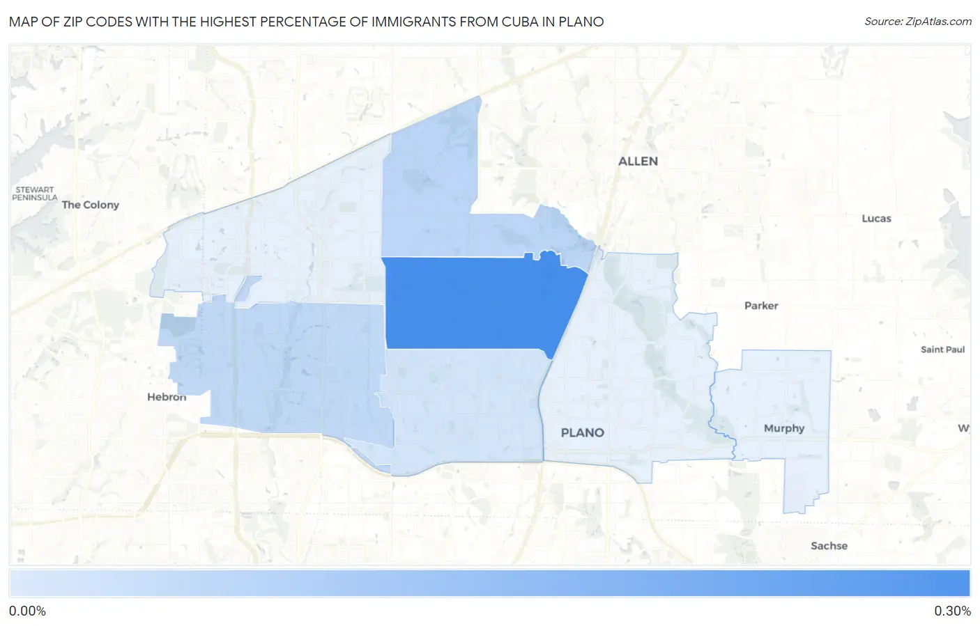Zip Codes with the Highest Percentage of Immigrants from Cuba in Plano Map