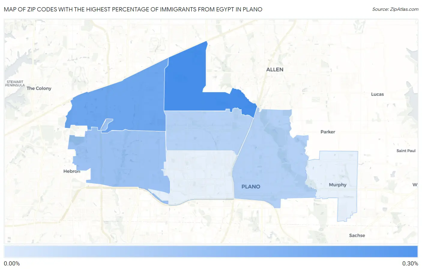 Zip Codes with the Highest Percentage of Immigrants from Egypt in Plano Map