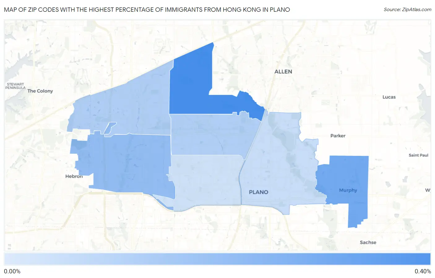 Zip Codes with the Highest Percentage of Immigrants from Hong Kong in Plano Map