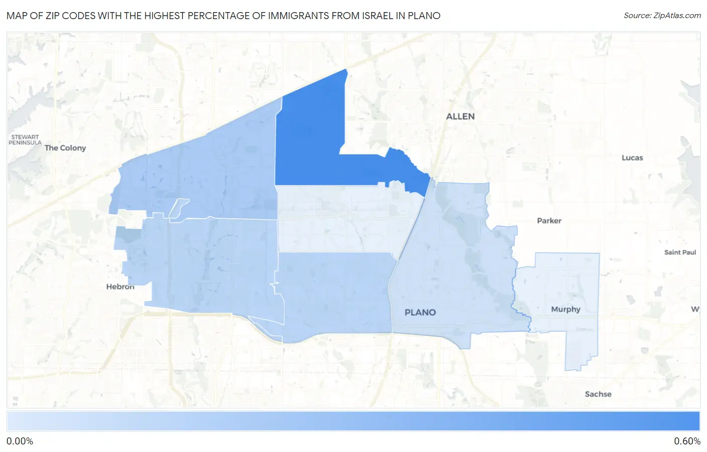 Zip Codes with the Highest Percentage of Immigrants from Israel in Plano Map